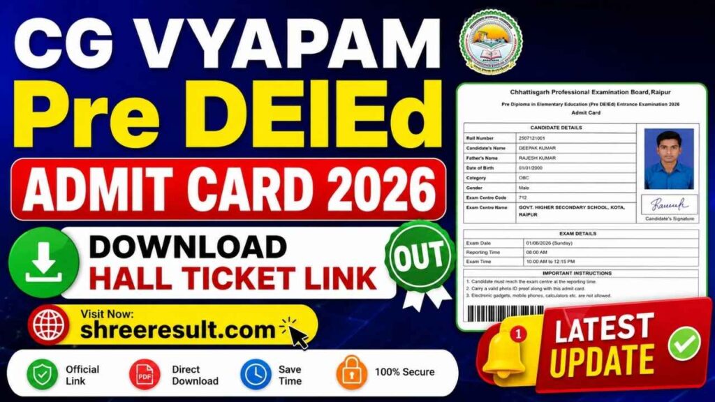 CG Vyapam Pre DElEd Admit Card 2026: Download Hall Ticket Link (OUT)