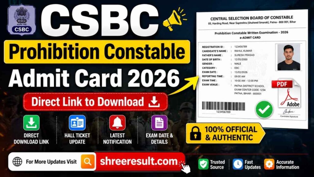 CSBC Prohibition Constable Admit Card 2026 – Direct Link to Download