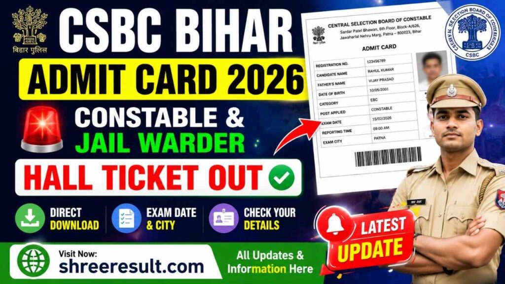 CSBC Bihar Admit Card 2026 – Constable & Jail Warder Hall Ticket Out