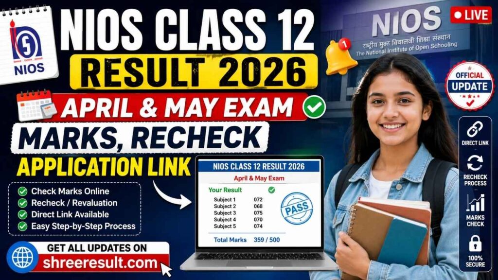 NIOS Class 12 Result 2026 – April & May Exam Marks, Recheck Application Link