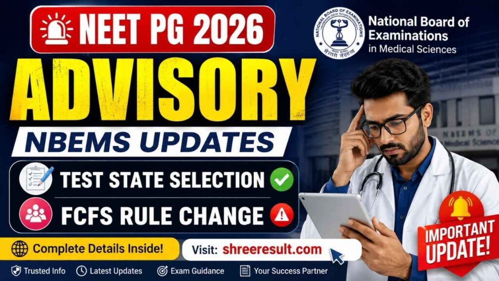 NEET PG 2026 Advisory – NBEMS Updates on Test State Selection & FCFS Rule Change