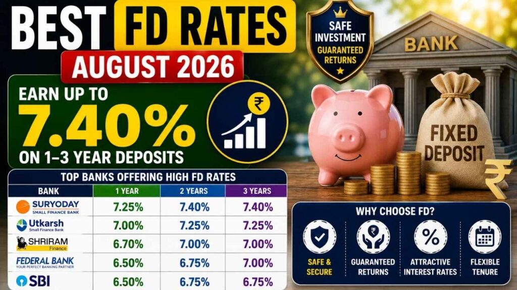 Best FD Rates August 2026: Earn Up to 7.40% on 1–3 Year Deposits