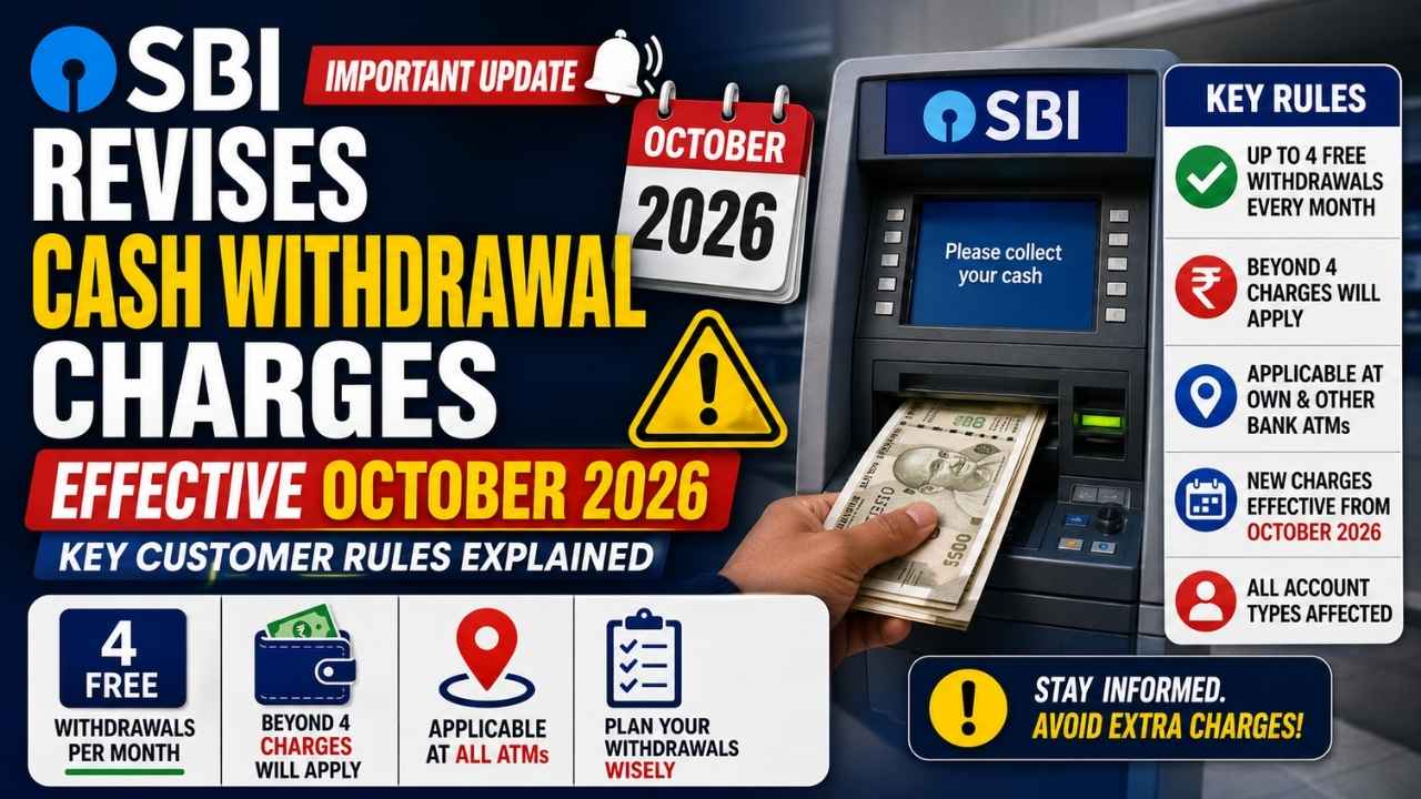 SBI Revises Cash Withdrawal Charges Effective October 2026: Key Customer Rules Explained